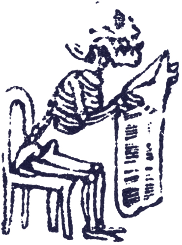 Illustration eines zeitunglesenden Skeletts von José Guadalupe Posada im Graphic Tees Shop RANDOM PULP