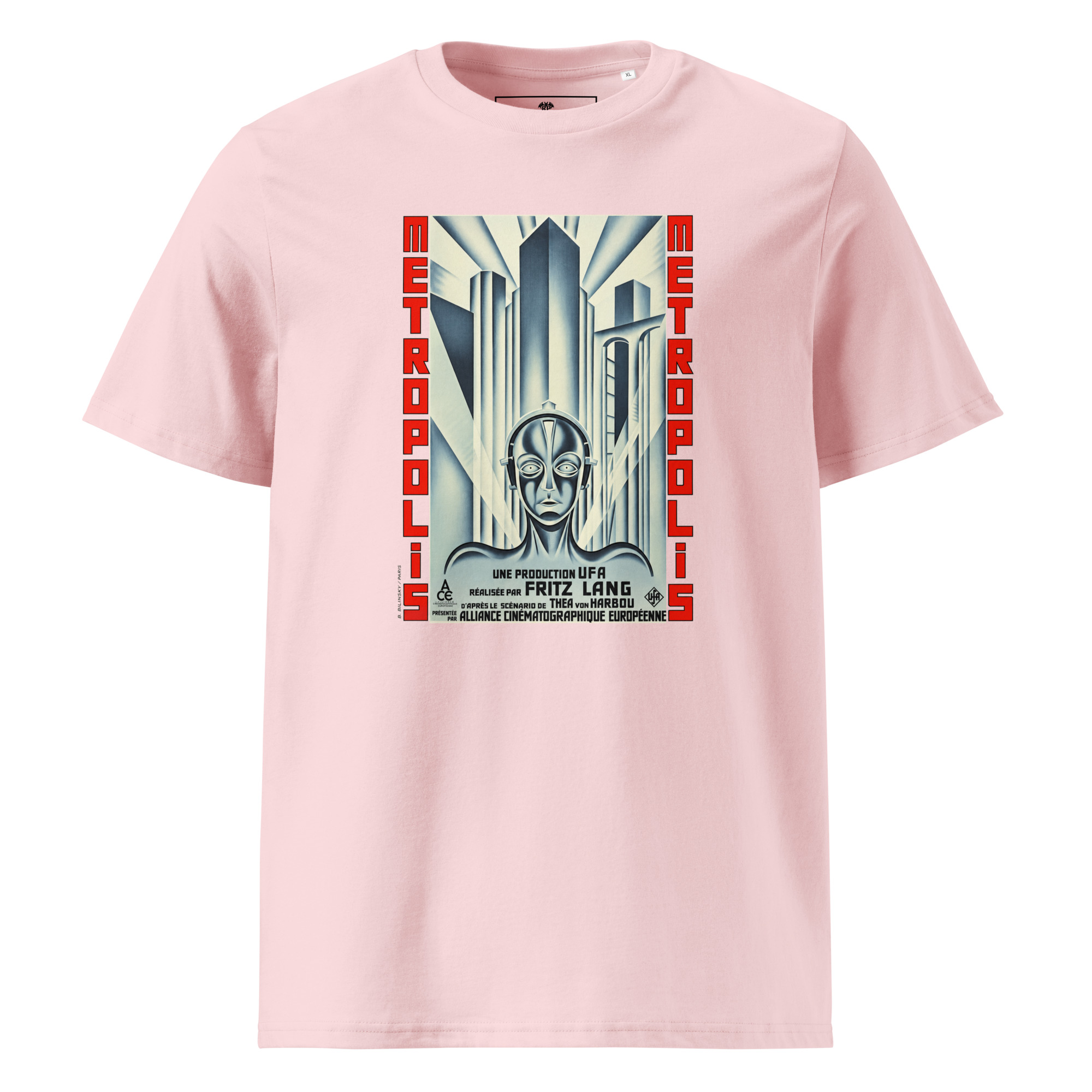 Metropolis T-Shirt mit dem seltenen Filmplakat von Boris Bilinsky (1927) in Cotton Pink.