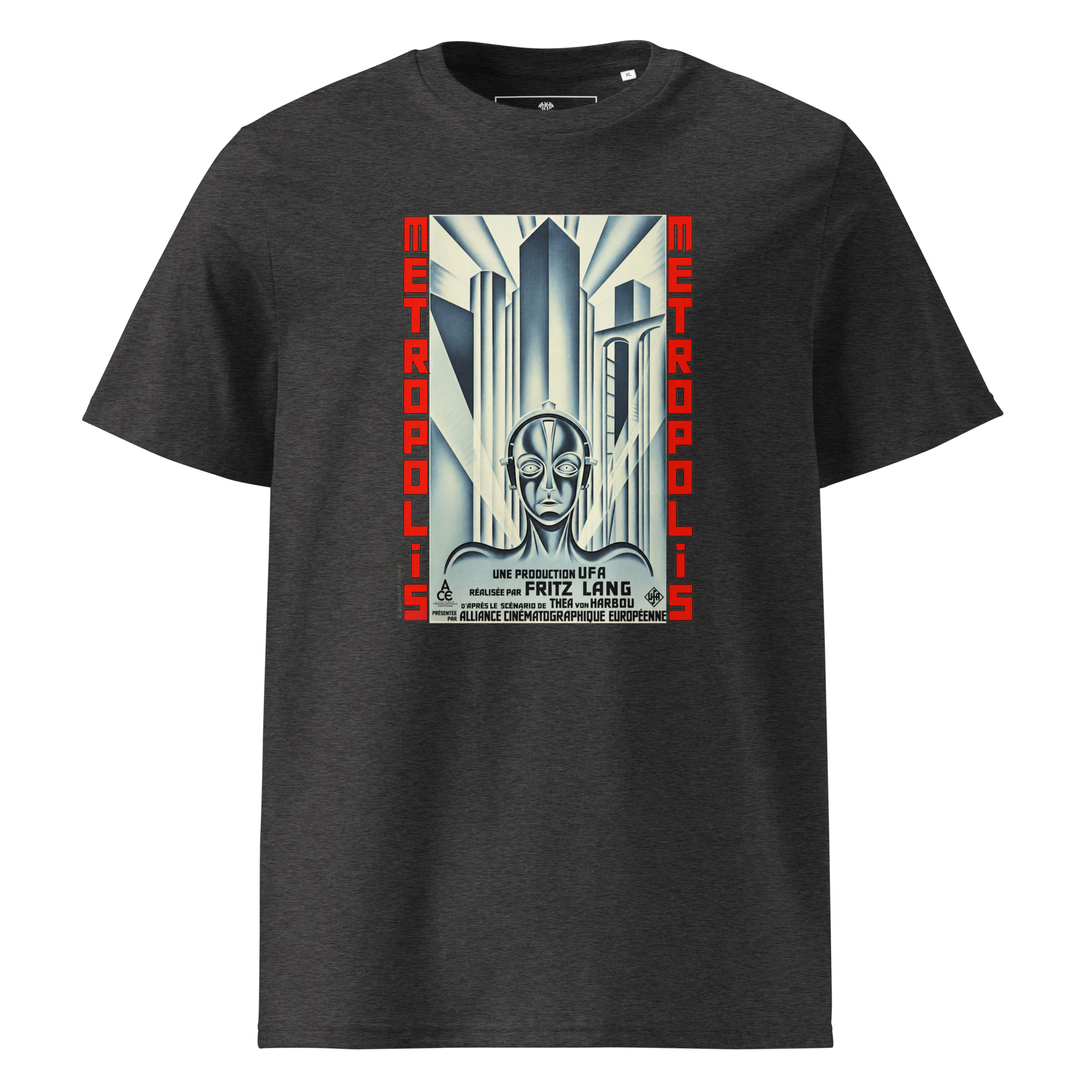 Metropolis T-Shirt mit dem seltenen Filmplakat von Boris Bilinsky (1927) in Dunkelgrau.