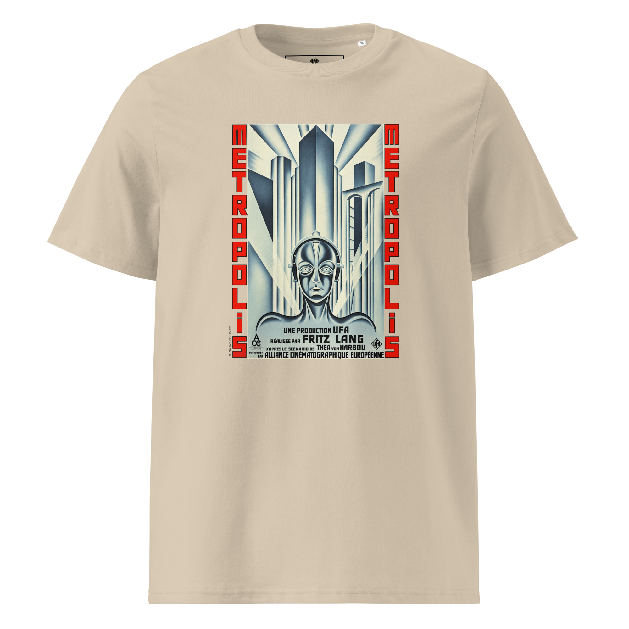 Metropolis T-Shirt mit dem seltenen Filmplakat von Boris Bilinsky (1927) in Beige.