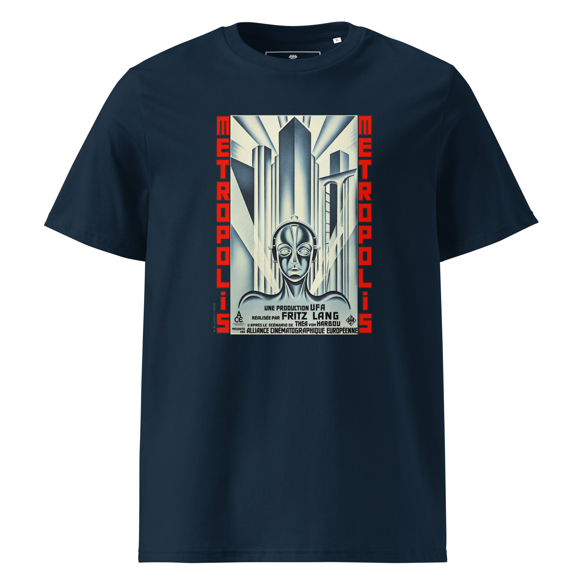 Metropolis T-Shirt mit dem seltenen Filmplakat von Boris Bilinsky (1927) in Navy Blau.