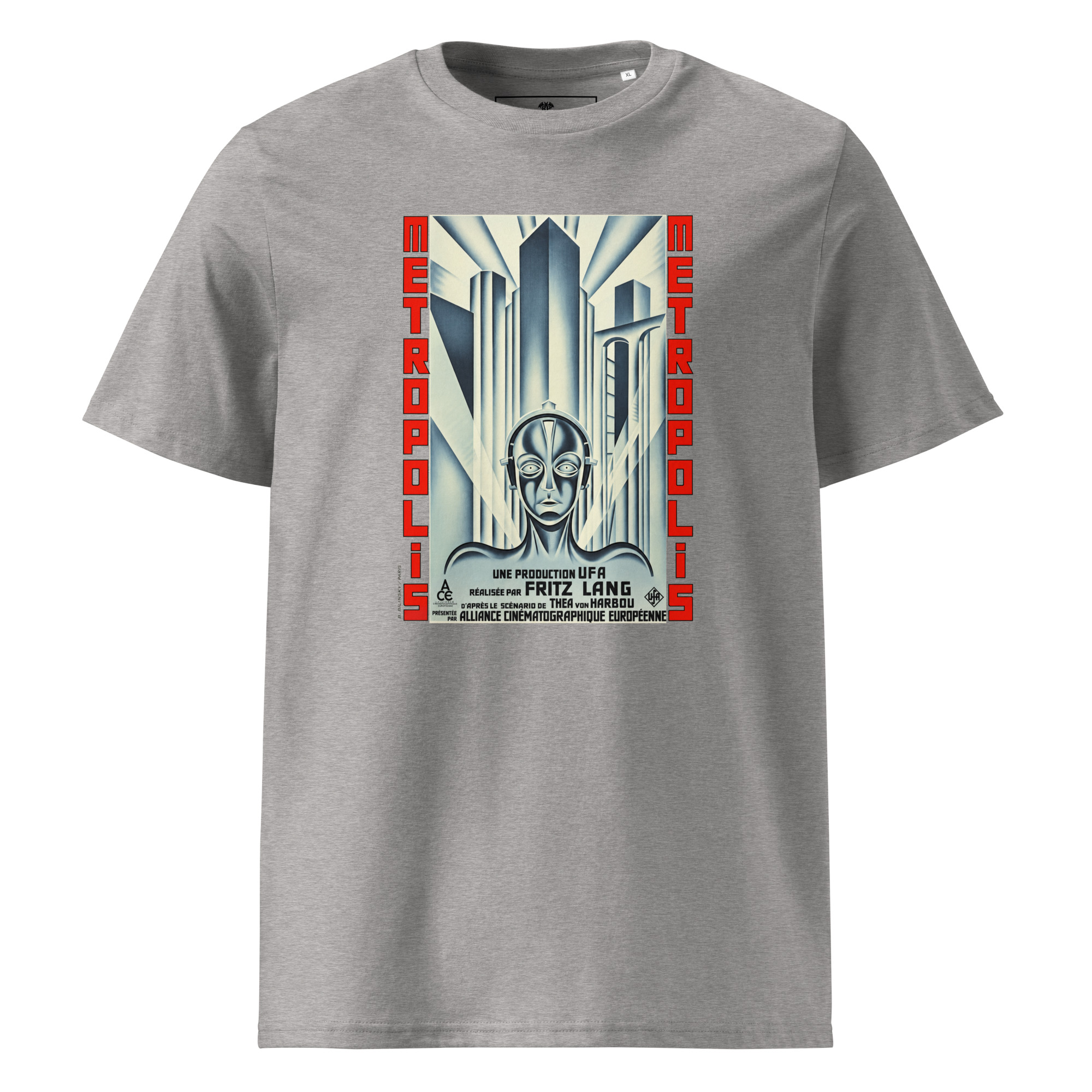 Metropolis T-Shirt mit dem seltenen Filmplakat von Boris Bilinsky (1927) in Grau.