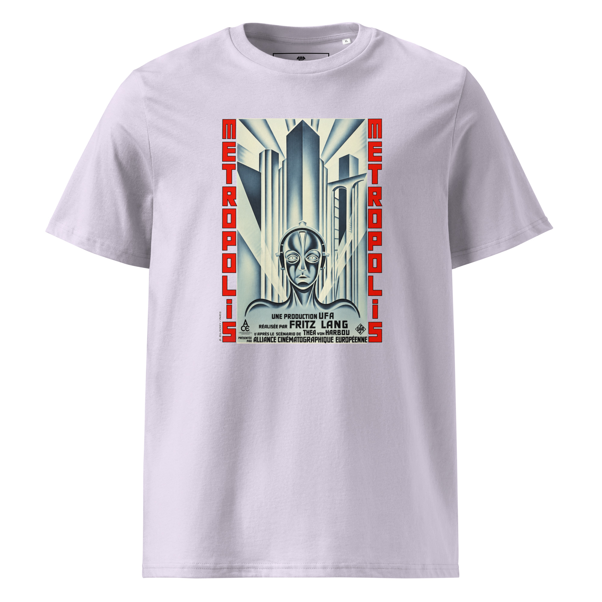 Metropolis T-Shirt mit dem seltenen Filmplakat von Boris Bilinsky (1927) in Lavendel.