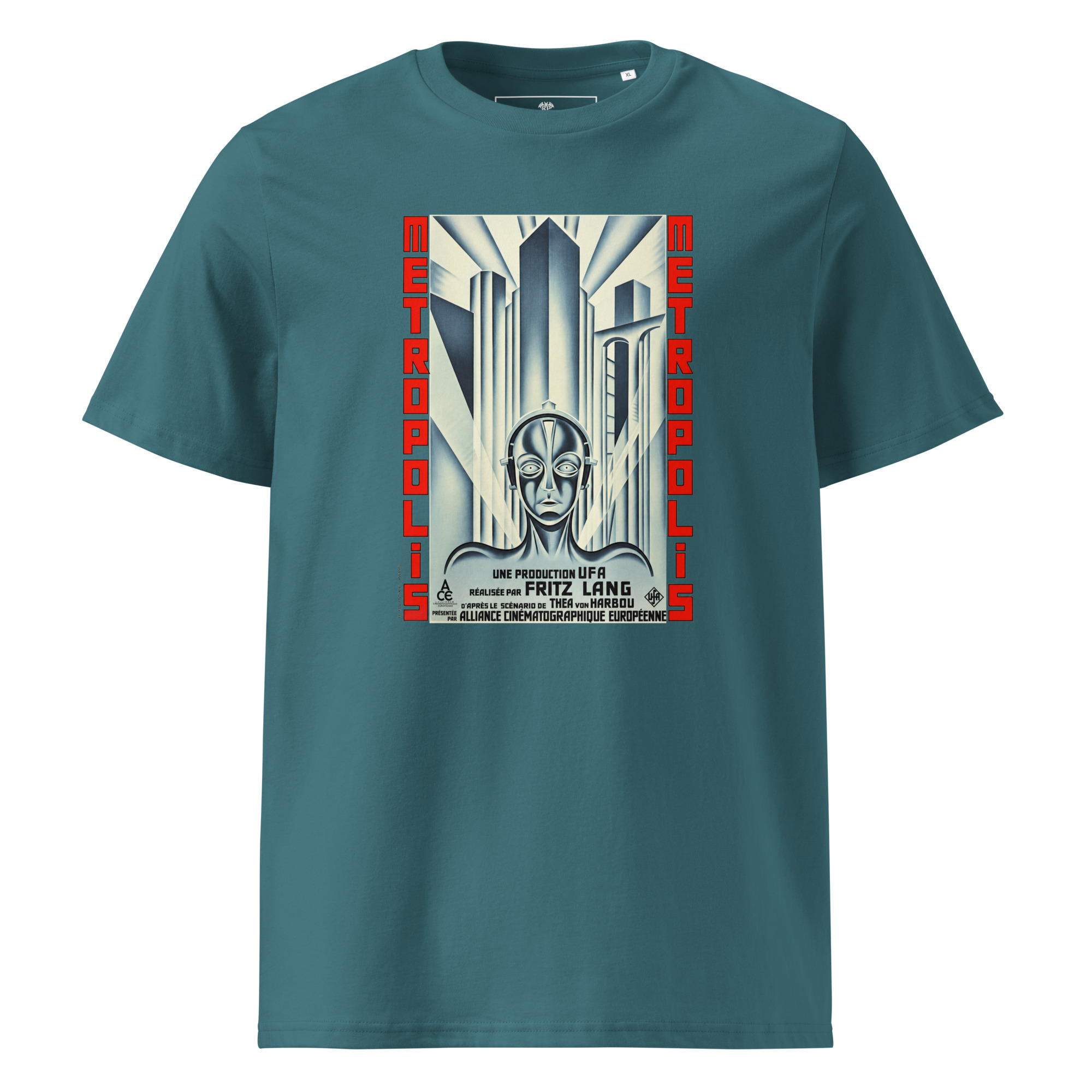 Metropolis T-Shirt mit dem seltenen Filmplakat von Boris Bilinsky (1927) in Stargazer-Grün.