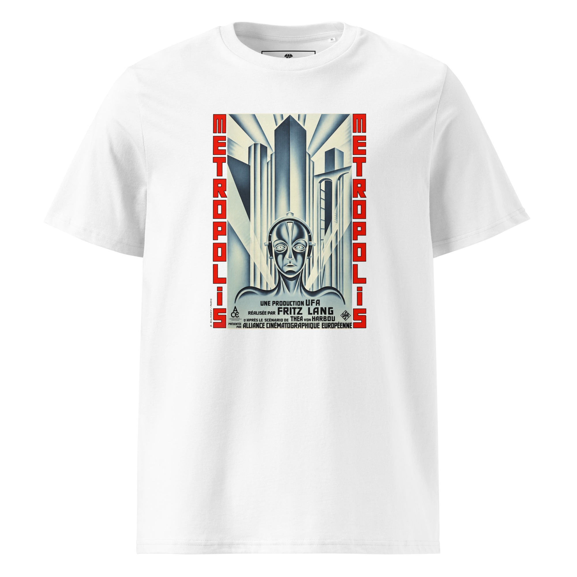 Metropolis T-Shirt mit dem seltenen Filmplakat von Boris Bilinsky (1927) in Weiß.
