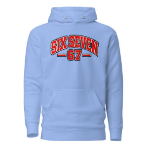 67 Hoodie – Six Seven Frontprint im College-Style